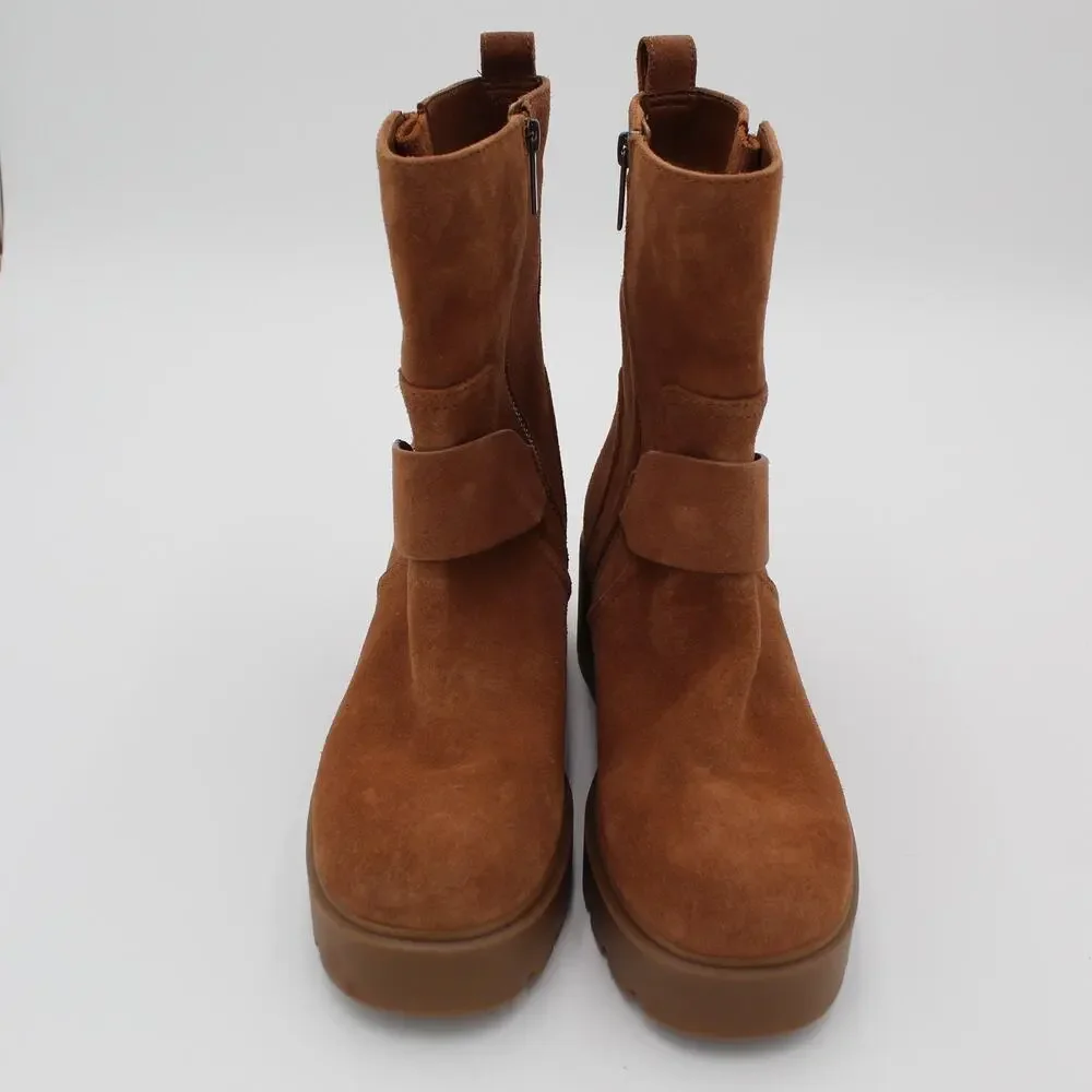 Michael Kors Boots Womens 10 Brown Suede Leather Zip Chunky Heel Lug Sole